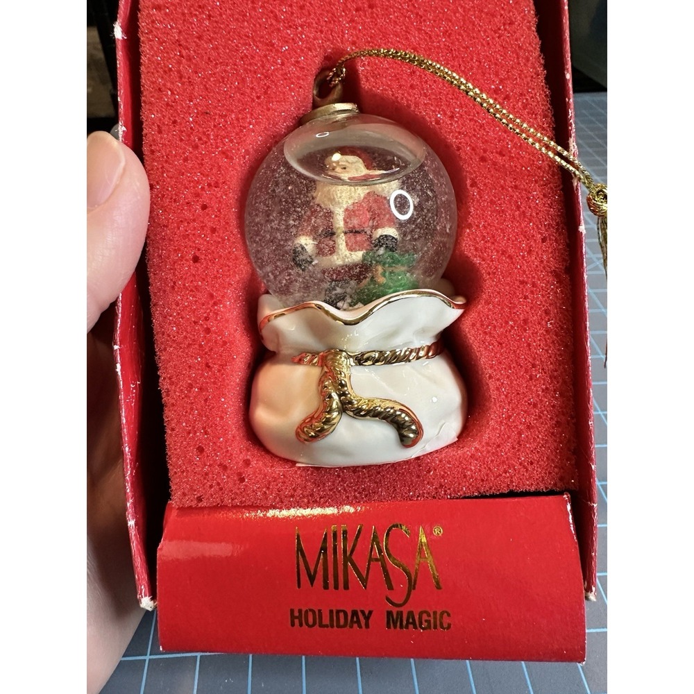 VTG Mikasa Holiday Magic Santa Sack Snow Globe Christmas Ornament